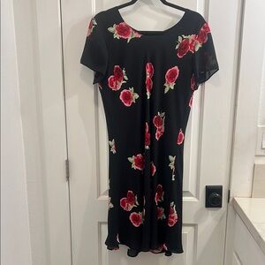 Floral Black Dress with beaded Red Accents